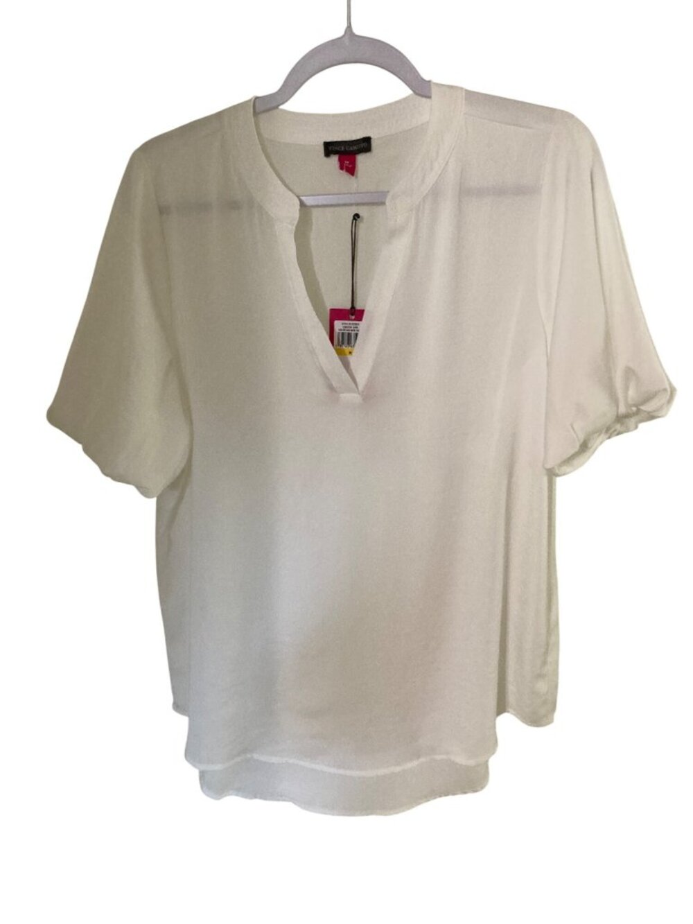 Vince Camuto Coastal Cool White Ivory Vneck Blouse Puff  Short Sleeves  NWT